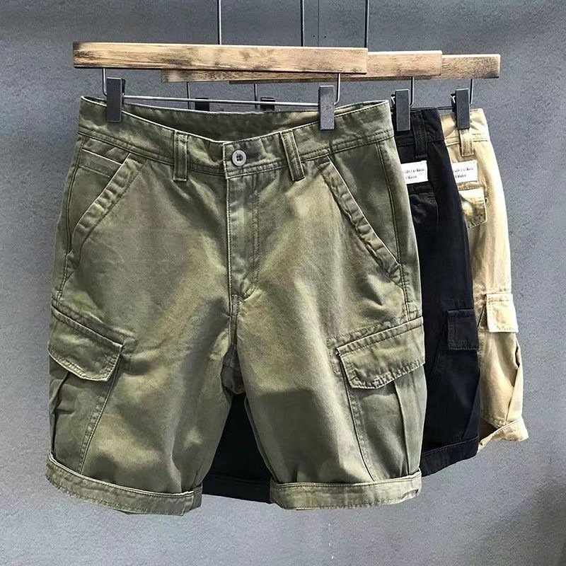 Men's Retro Straight Leg Cargo Pants Multi Pocket Summer Five Point Loose Casual Shorts Youth Bottoms_viptrois.com
