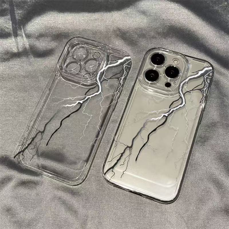 Lightning simple en blanco y negro para iphone16promax funda para teléfono móvil transparente Apple 15 anti-caída 14pro1 3/12