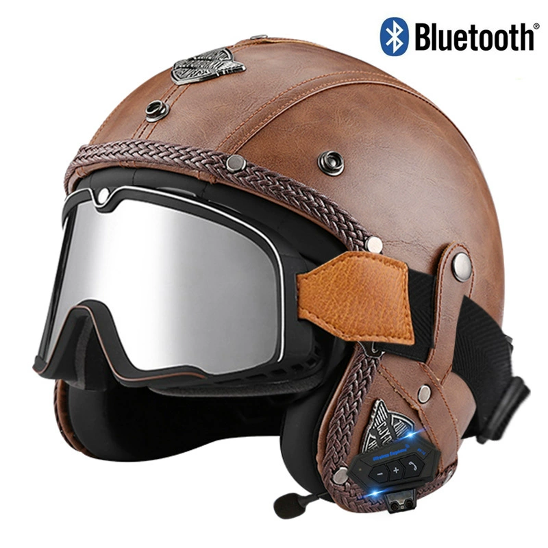 Retro electric helmet for men and women, handmade, bluetooth