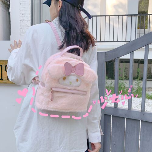 Japanese ins cartoon plush bag cute girly heart backpack ins ugly big ears dog furry school bag
