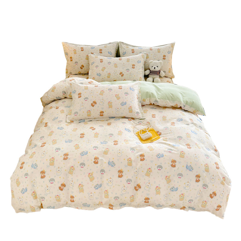 Juego de cuatro piezas de algodón de dibujos animados 2025 nuevo estilo 100 funda de edredón de algodón sábana estilo sábana ropa de cama de tres piezas 4