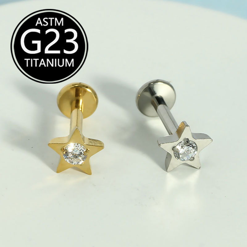 Silver pointed spike labret stud material detail