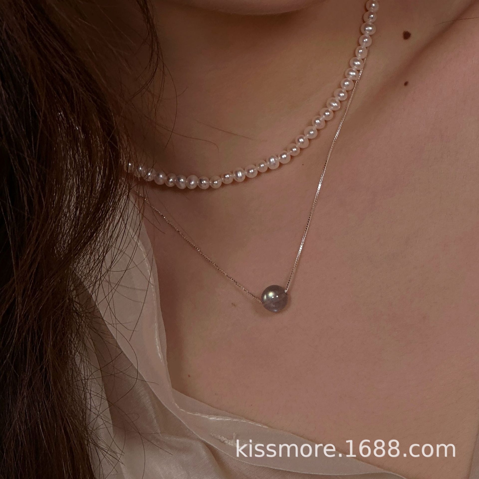 单颗灰月光可调节纯银项链4.png