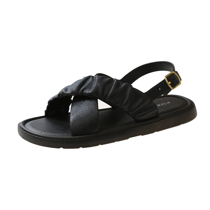 Sandalias de celebridad de Internet para las mujeres 2023 verano nuevo color puro Cruz Correa Sandalias planas moda dulce estudiante sandalias para desgaste exterior