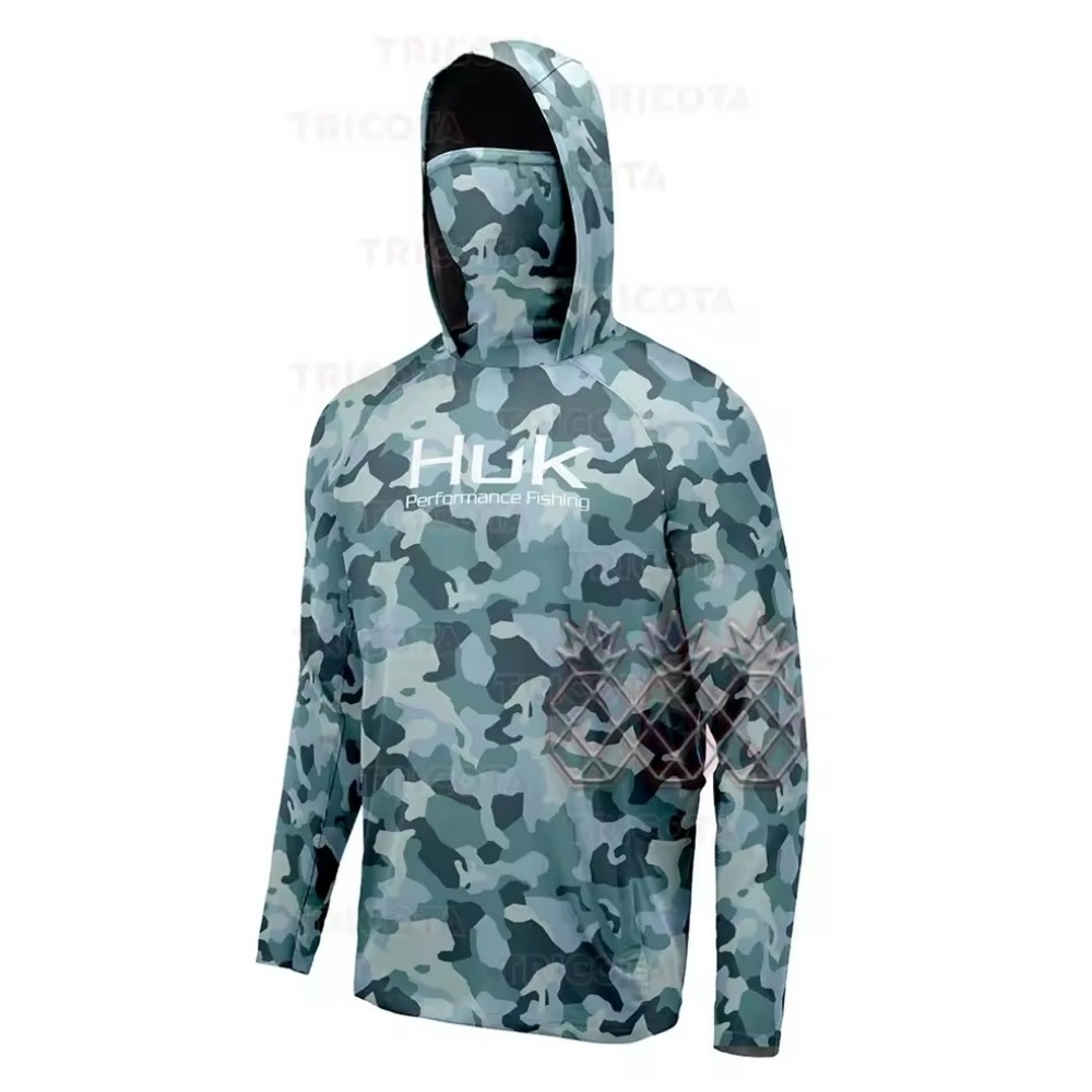 HUK UPF 50 Long Sleeve Hooded Mask Fishing Suit Quick-drying Breathable UV Protection Men's Fishing Suit