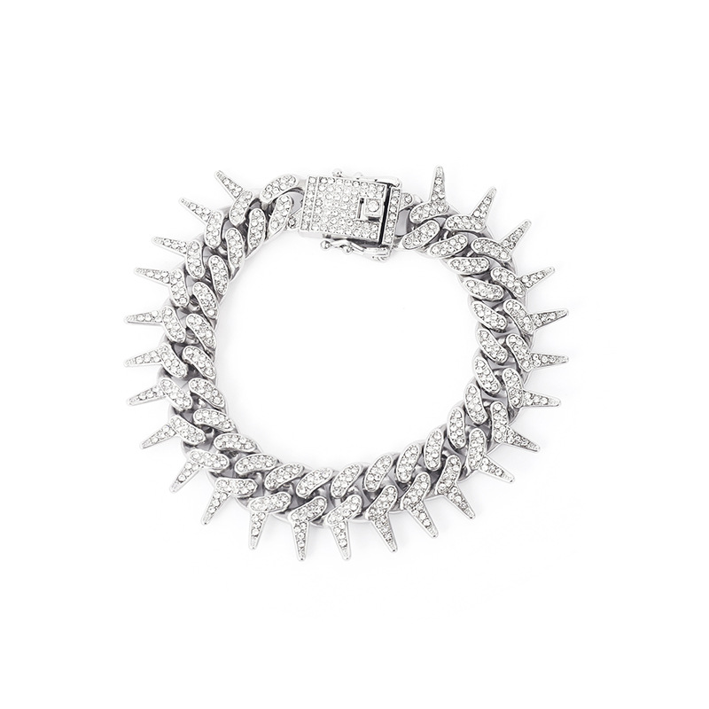 Cadena de espinas estilo rap con diamantes incrustados, cadena cubana, cadena de clavícula de marca moderna estilo punk retro hip-hop, collar de cadena corta para el cuello.