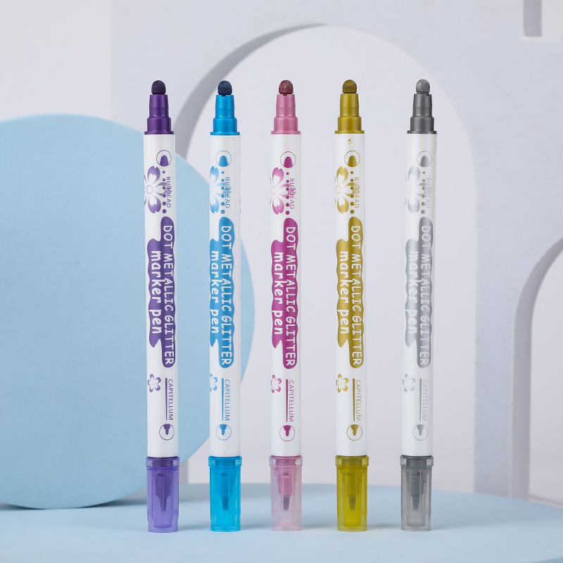 Doble cabeza redonda titular de la pluma fluorescente color clave marca marcado pluma nueva mano cuenta metal Doodle pluma