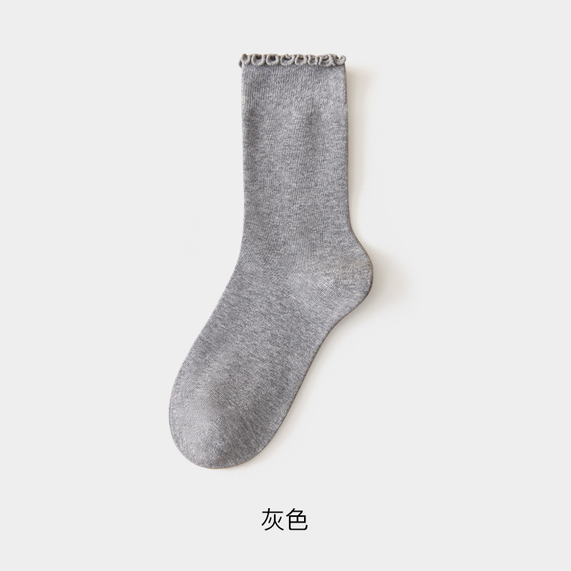 美拉德无骨袜子女士中筒袜秋季木耳边堆堆袜月子袜棉袜花边松口袜|undefined