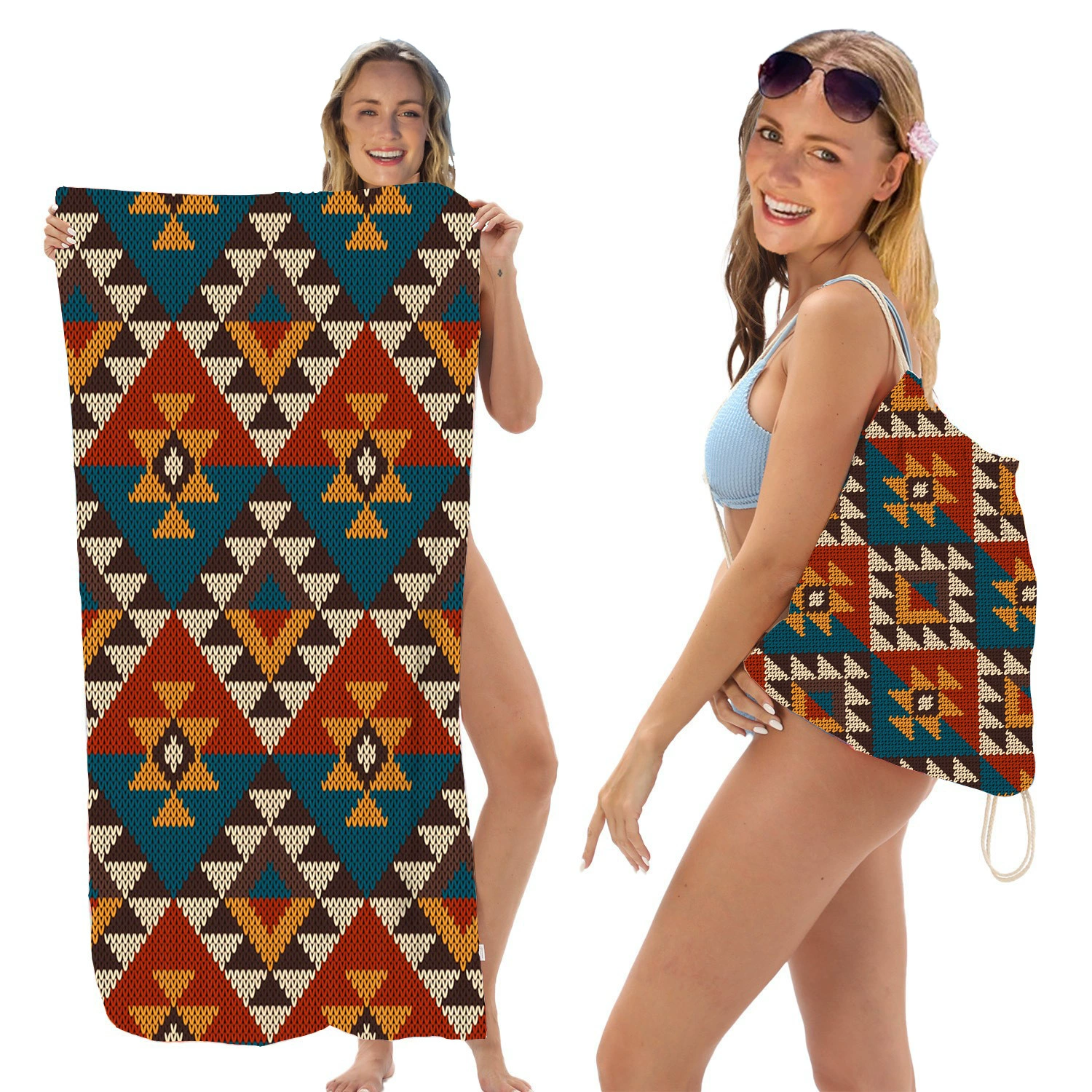 Геометрическое складное пляжное полотенце с принтом, универсальное пляжное полотенце, универсальная сумка для хранения