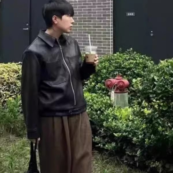 Chaqueta corta cleanfit americana Chaqueta de cuero de caza guapa de alta gama para hombre Chaqueta de pata de gallo