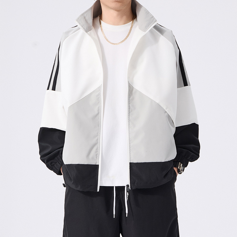 T981 Large Size Color-Blocked Stand-Collar Jacket Men's Outerwear 2026 New Spring European and American Cross-Border Trendy Top Wholesale