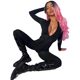 JY22540 European and American Style Hot Girl Fashion Sports Leather American Style Split Line Long Sleeve Zipper Slim-Fit Hip Jumpsuit