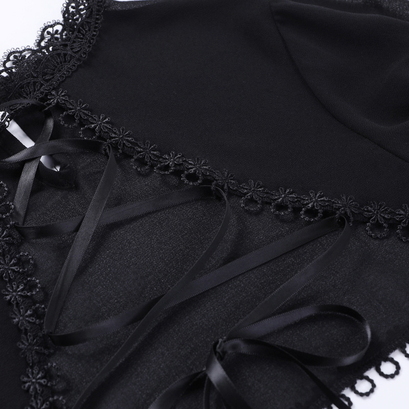 Title 11, Camicetta da donna in pizzo con fiocco gotico s...