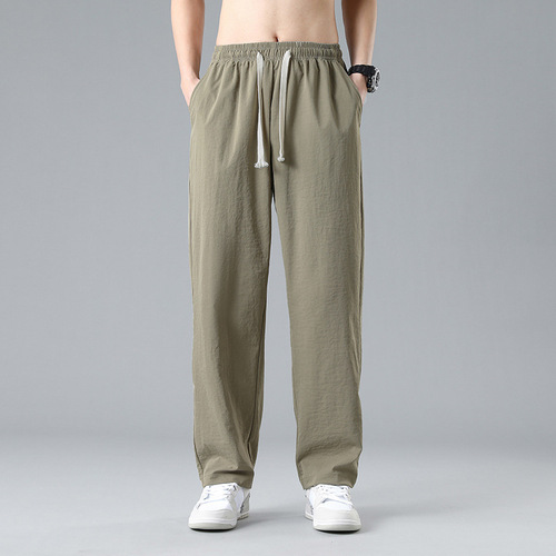 Ice Silk Pants for Men - Summer Thin Model, Trendy Brand, Ice-Sensing Straight Leg, Quick-Drying Sports Pants for Men, Casual Long Pants, Loose Fit