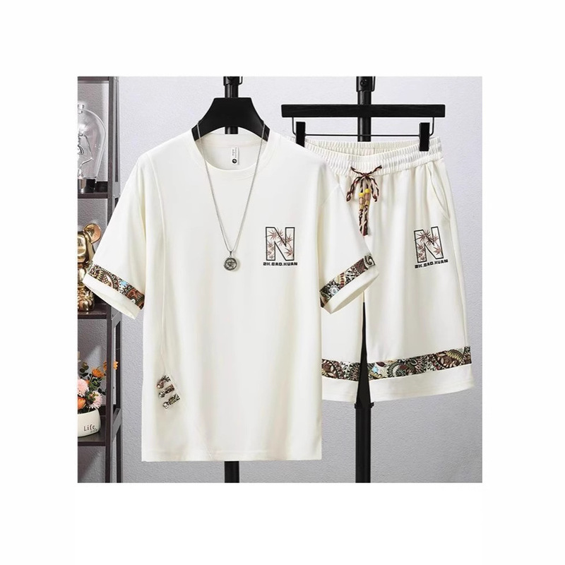 Summer Large Size National Trend Suit Casual New Chinese Style Loose Men's Student Short-Sleeved Shorts Chinese Two-Piece Set