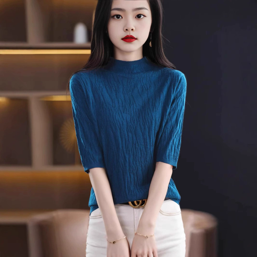 Женский средний рукав короткая яма для дерева темперамент стройный новый пятиконечный рукав с нижним узором осень-зима 2025 трикотажный топ женский