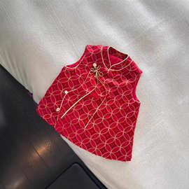 2026年男女童轻奢盘扣背心马甲百搭春秋季新中式国风拜年红包战袍