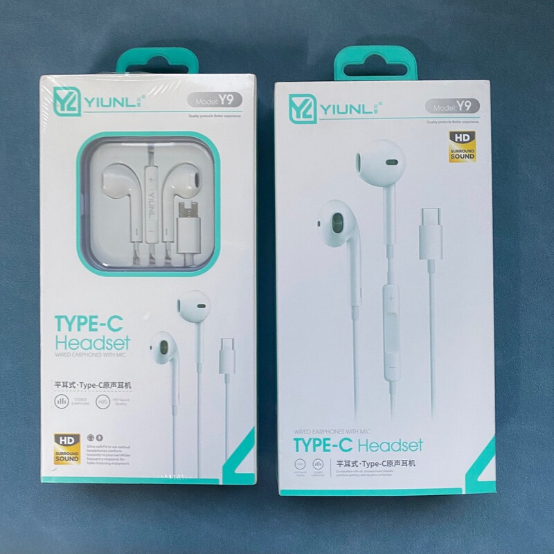 Y9 Hard Case Pull-Out Crystal Case Earphones Typec In-Ear Wired Control Heavy Bass Suitable for Huawei Typec