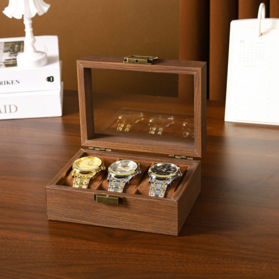 Black Walnut Wood Grain Watch Storage Box Wrist Watch Mechanical Watch Household Simple High-end Bracelet Wrist Watch Collection Glass Box