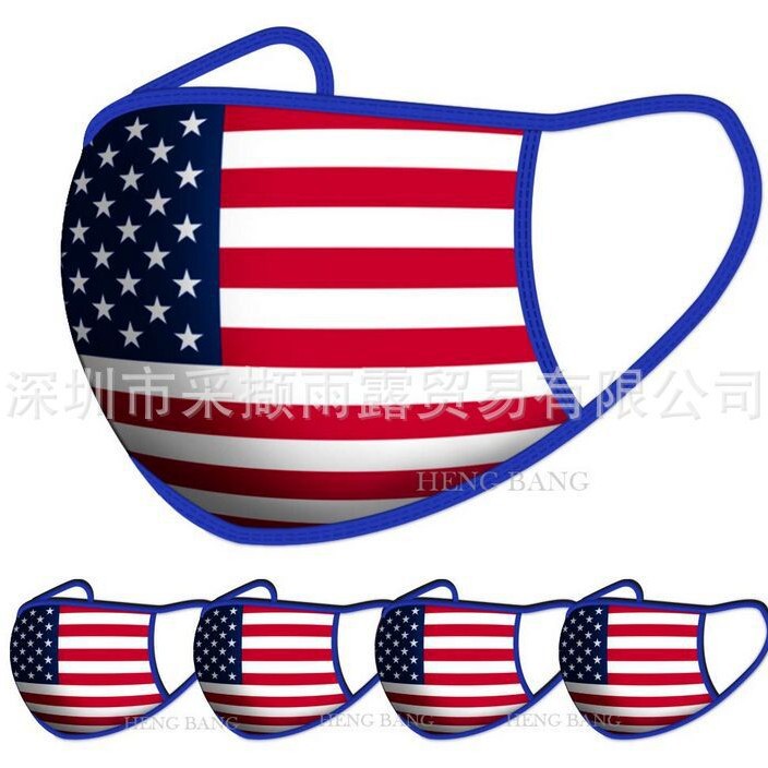 美国国旗纯棉口罩 成人3层印花防护口罩 PM2.5防尘口罩 可水洗