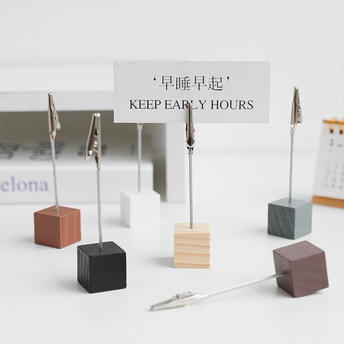Simple ins light retro wooden note holder square photo holder ornament desktop vertical wood small message holder