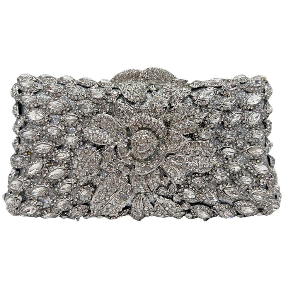 Bolsa de cena de diamantes de flores, embrague de diamantes transfronterizos, bolsas de mano de diamantes, bolsas de vestir, bolsas de mujer