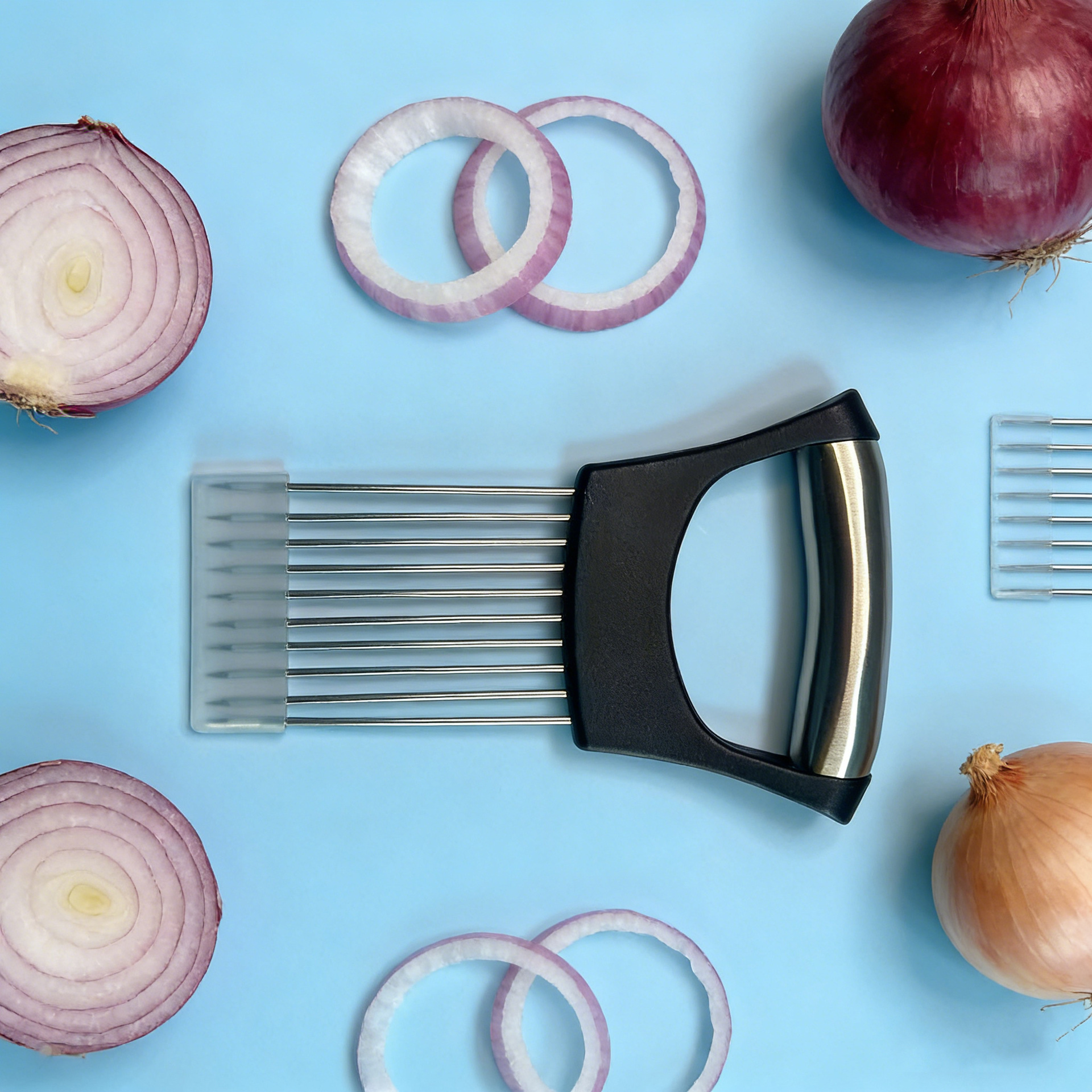 Stainless Steel Onion Cutting Tool, Fruit and Vegetable Slicer, Meat Tenderizer Needle, Meat Loosening Needle