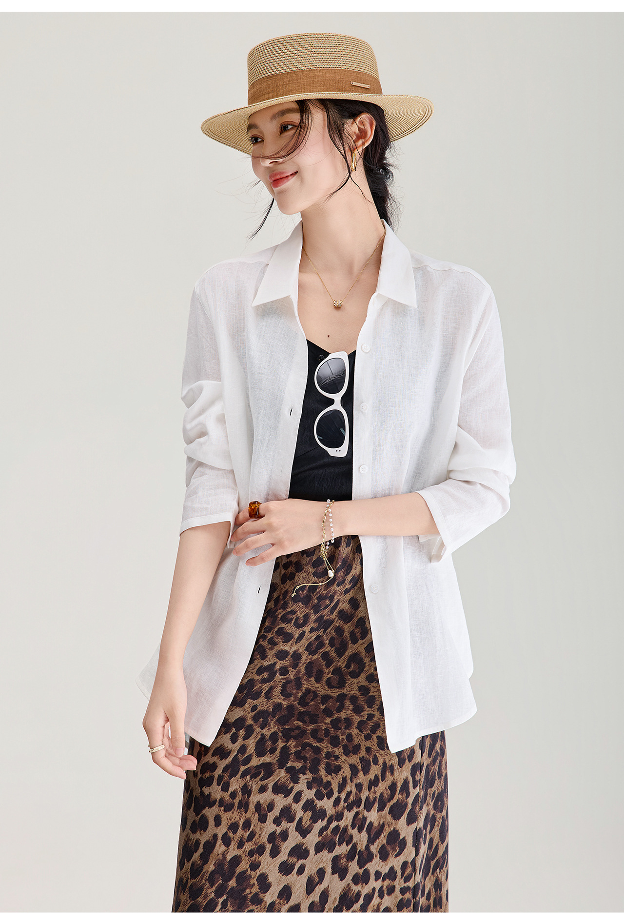 Áo sơ mi nữ linen chất lượng cao, phong cách cổ điển thư giãn, dáng rộng mùa hè — Đỏ Vermilion chi tiết 22