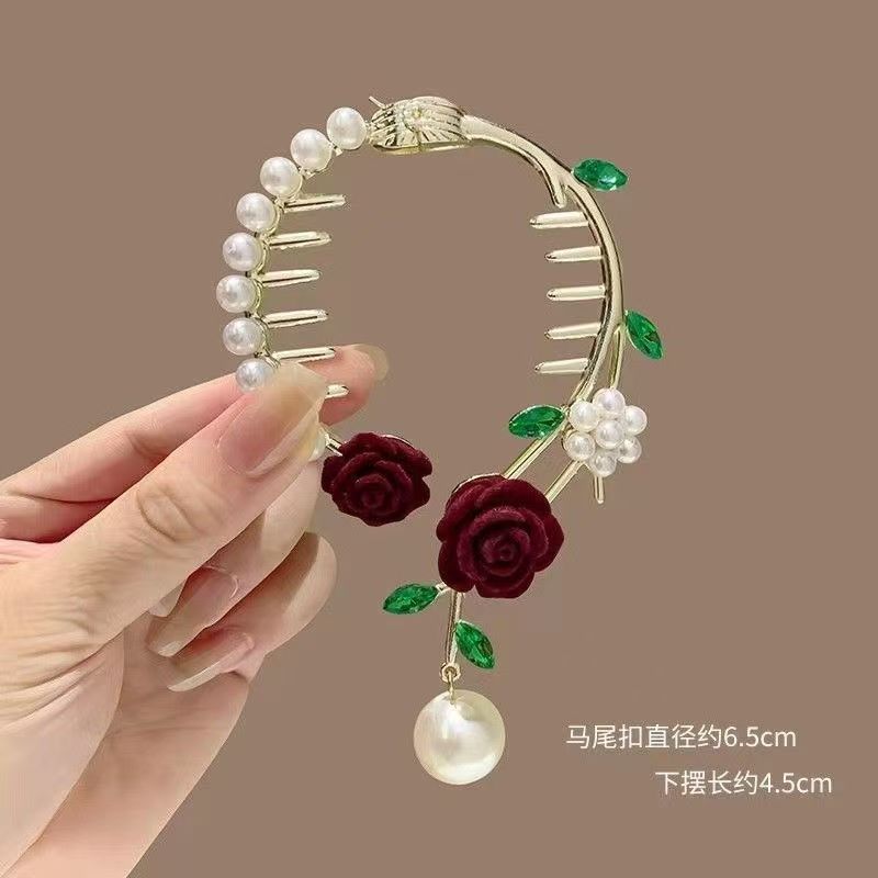 古風鈴蘭流蘇ヘアピン団子の髪飾り女性の高級感バラの髪のフックの気質の半分の髪のクリップ