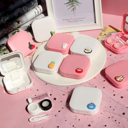 Korean style simple cute bear contact lens box ins cartoon contact lens companion box double box portable care box