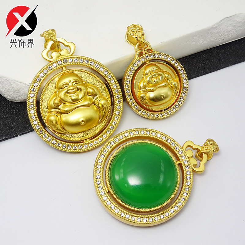 新款可转动项链配件时来转运佛公吊坠猫眼蛋面国风锁骨链小众配饰