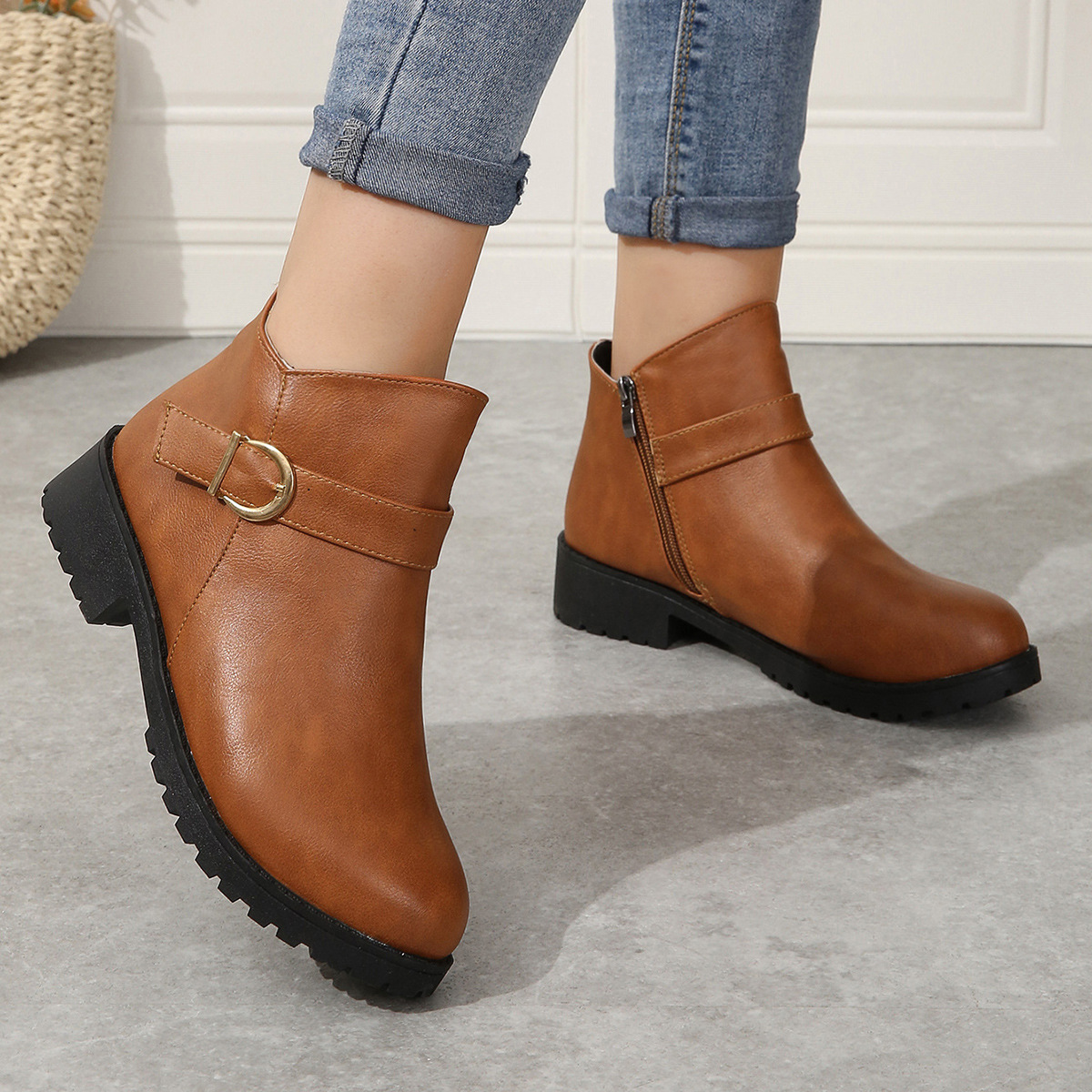 Women's Ankle Boots With Thick Heel And Side Zipper For Autumn_voghion.com
