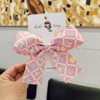 工厂店韩国新款儿童发饰批发小清新花朵水果格子飘带蝴蝶结发夹