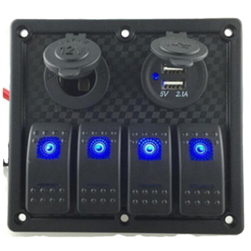 船舶改装开关面板4+2开关塑胶板带保险盒过载保护