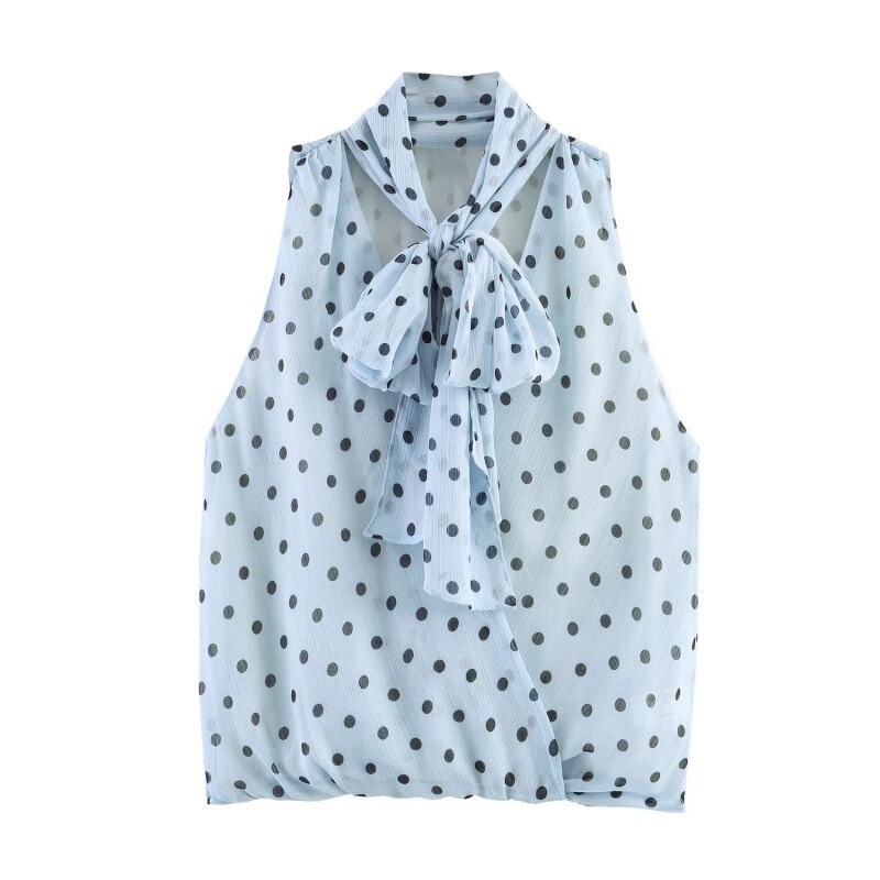 Unizera Women's Clothing 2026 Summer New Sleeveless V Neck Double-Breasted Polka Dot Bow Shirt Top 3053483