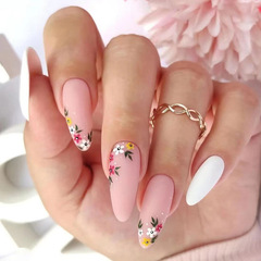 Pure Desire White Full Print Cute Floral Retro Matte False Nails Wearable Nails Spring Summer New Product Foreign Trade Nails