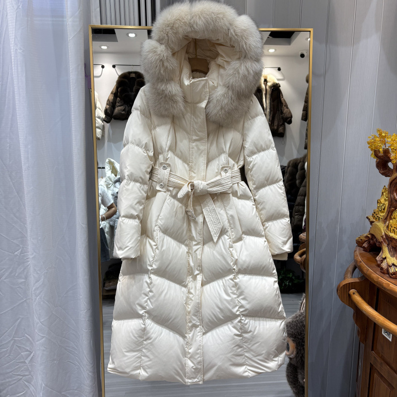 2025 Korean Style Loose Slimming Versatile Hooded Sunflower Large Fur Collar Fox Fur down Jacket Women's Long Coat