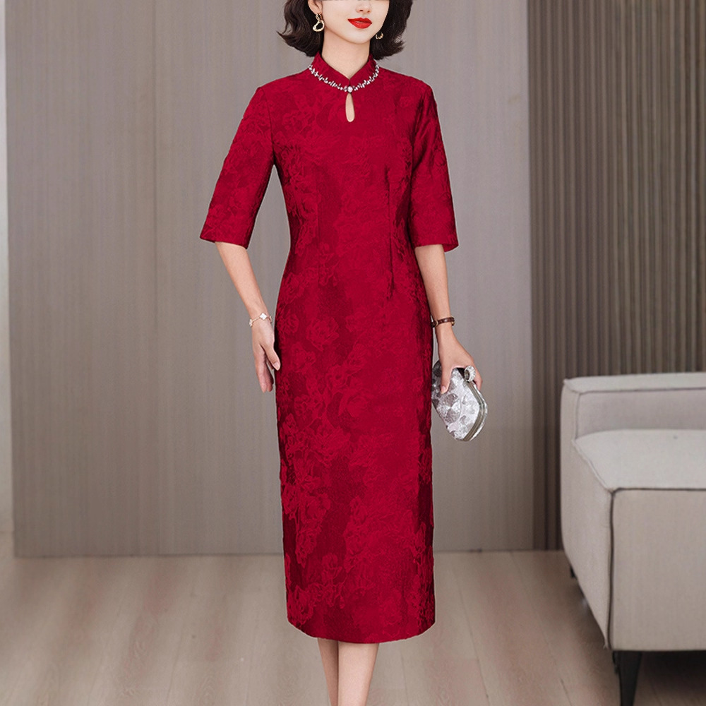 New Chinese-style Young Lady's Elegant For Mother-in-law's Wedding Banquet, Can Be Worn Casually, Slimming Cheongsam,_ecoleips.com