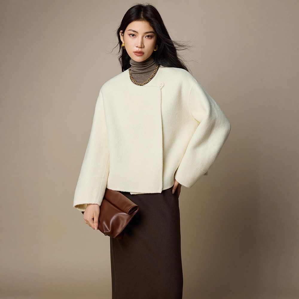 Elegant Socialite Double-Sided Cashmere Wool Coat for Women, Autumn/Winter New Short Woolen Jacket for Petite Women