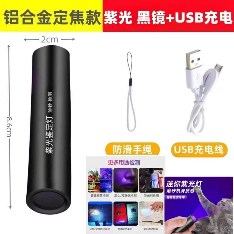 UV紫光手电筒验钞笔365nm蔬菜检测灯荧光蓝钒波尔多液农残检测|undefined