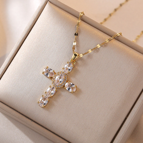 Necklace for women cross-border ins retro cross zircon bright versatile color light luxury personality niche clavicle chain