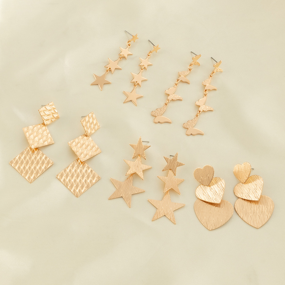 Fashion geometric star butterfly tassel heart-shaped pendant metal earrings