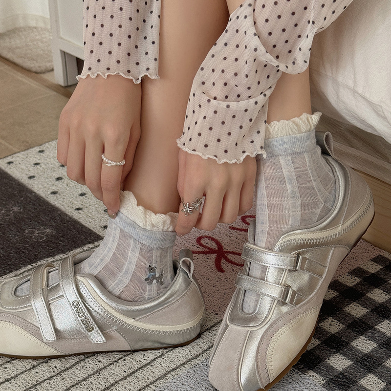 Korean-Style Gray and Blue Polka Dot Socks for Women, Thin and Breathable for Spring and Summer, Mary Jane Shoe Socks, Short Cotton Socks Korean-Style Gray and Blue Polka Dot Socks for Women, Thin and Breathable for Spring and Summer, Mary Jane Shoe Socks, Short Cotton Socks