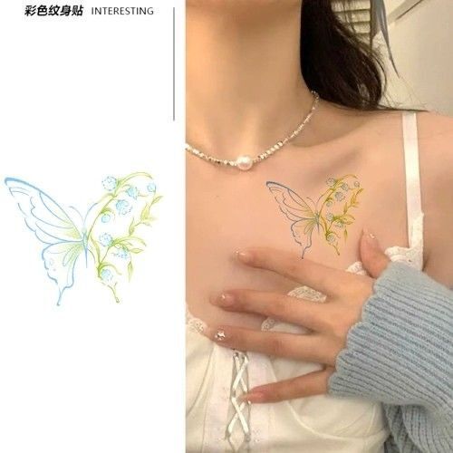 Lily of the valley butterfly high color value simulation niche color tattoo sweet cool hot girl small fresh new trend sweet cool Lily of the valley butterfly high color value simulation niche color tattoo sweet cool hot girl small fresh new trend sweet cool