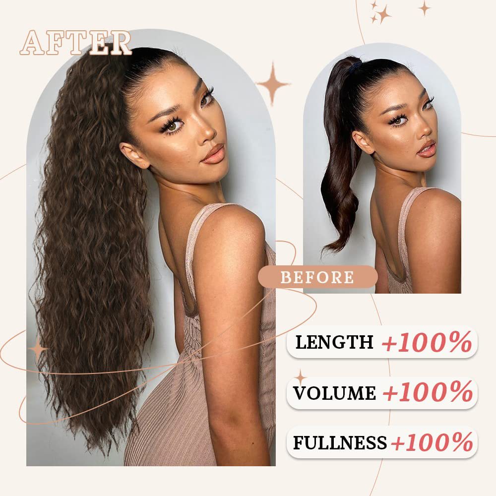 Xuchang peluca pinza cola de caballo ondulación de agua pelo largo y rizado cola de caballo natural esponjosa cola de caballo larga de Amazon 30 pulgadas