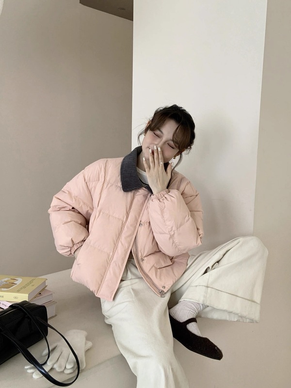 灯芯绒翻领白鸭绒羽绒服女2025冬季新款学院风韩系宽松短款小个子|undefined