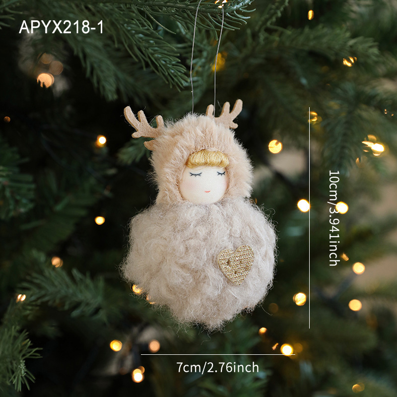 新しいクリスマス装飾ぬいぐるみ女の子人形ペンダントクリエイティブ鹿の角天使ペンダントクリスマスツリーペンダントアクセサリー|undefined