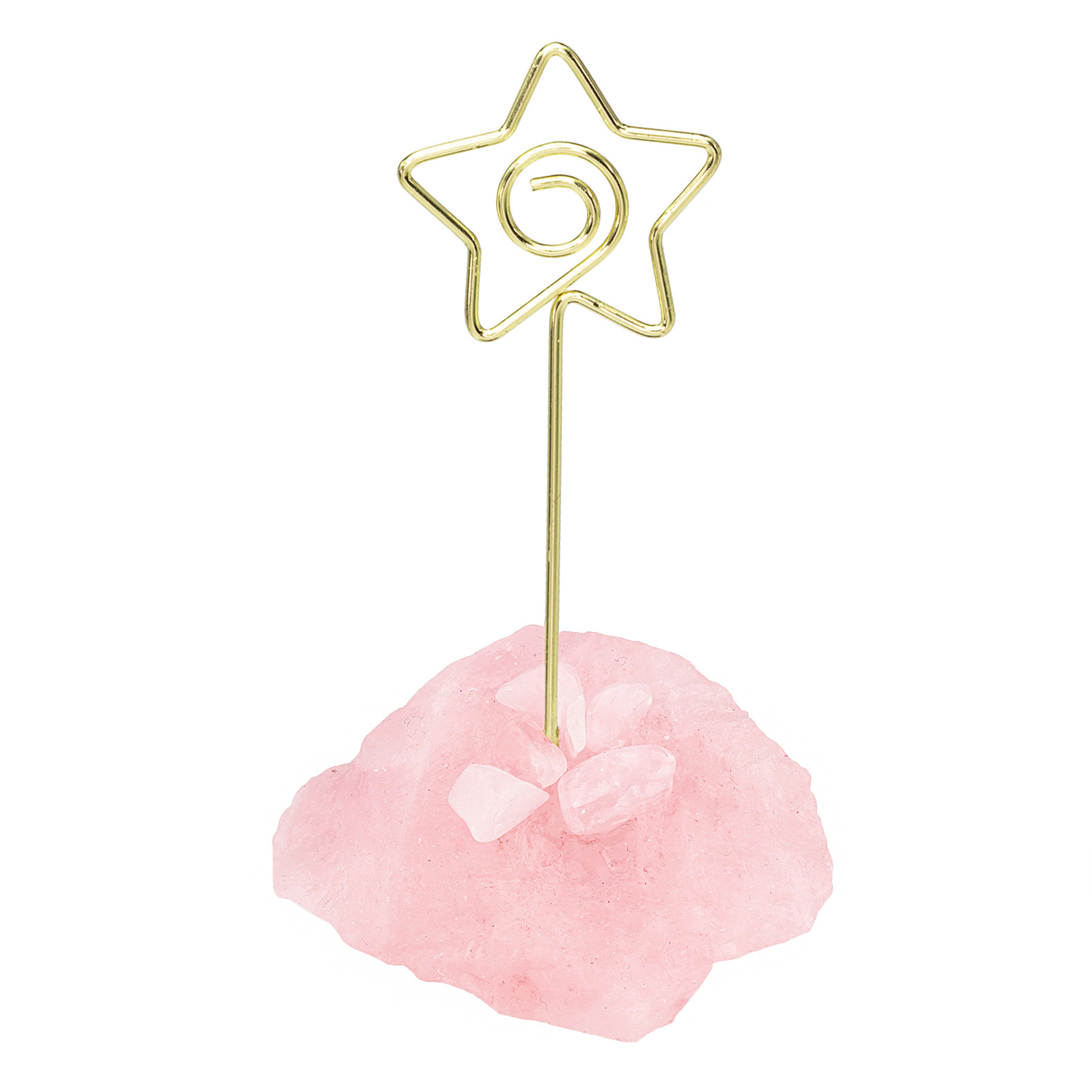 天然粉晶原石底创意金属图案便签夹 立式ins风简约卡片留言照片夹 hmqViviiyNSAyin6WuaUt5I09EufMc4zObaY