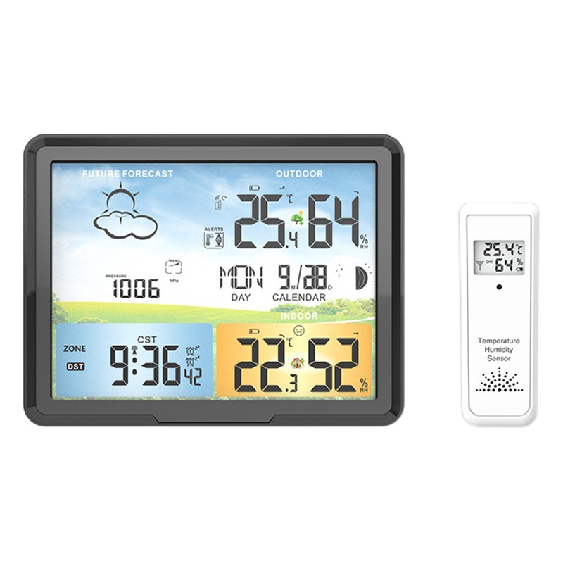 Medidor de temperatura y humedad interior y exterior PT20B multifunción pantalla a color reloj meteorológico reloj despertador pronóstico del tiempo reloj calendario en stock