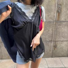 2025夏日新品韩版百搭时尚性感V领蕾丝钩花拼接背心小吊带女上衣